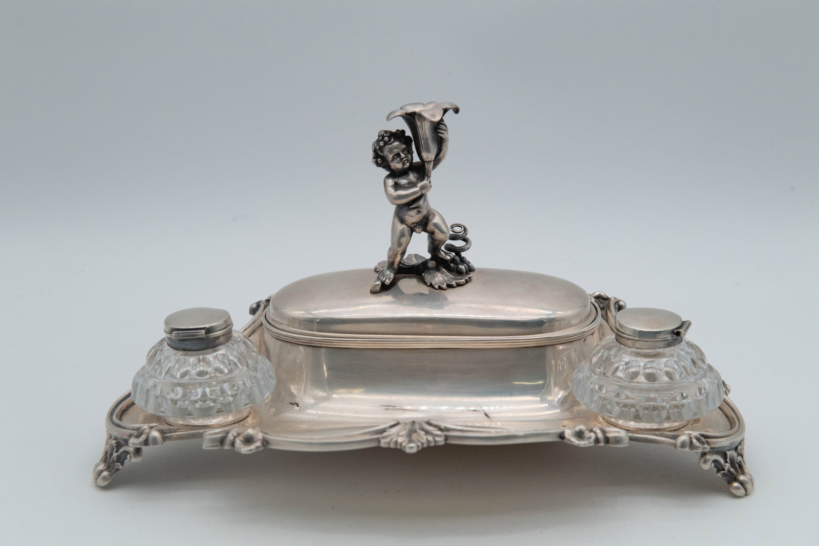 Vintage Victorian Silver Double Inkwell Set w/Marks (1 of 10)