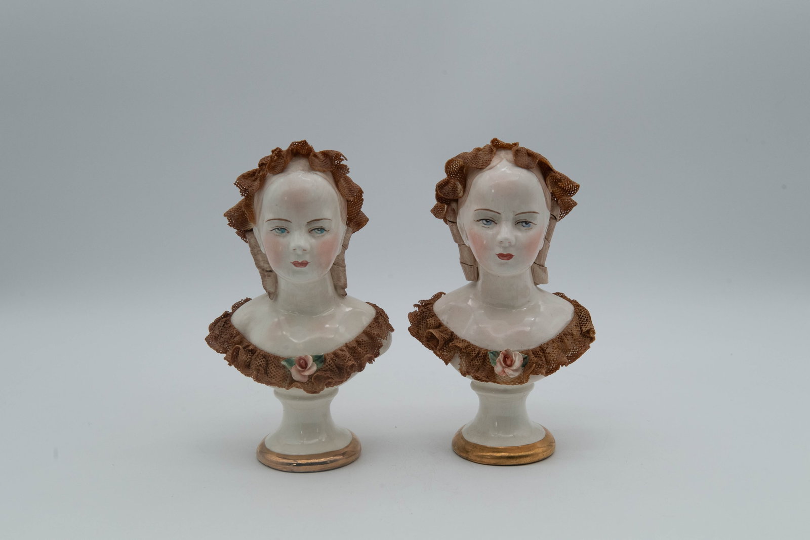 Two Vintage Hand-Painted Porcelain Bust "French Miss" by Avis California Dresden (1 of 6)