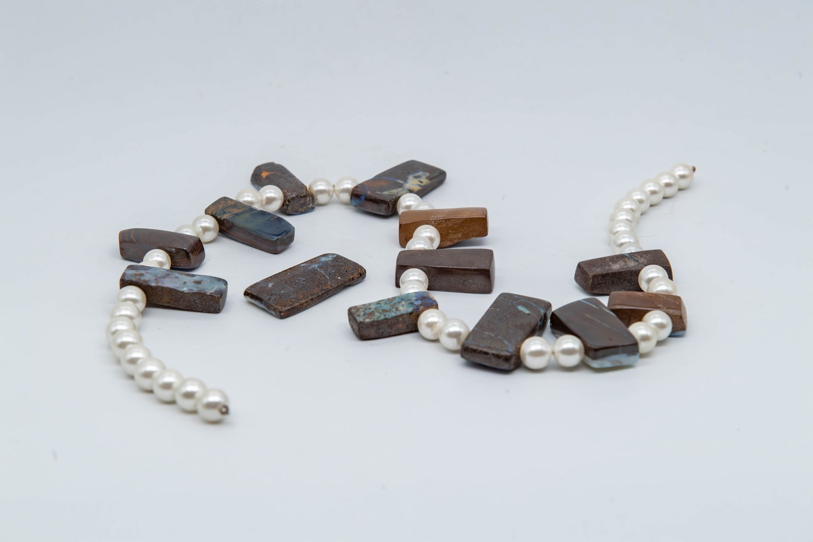 An Artisan Statement Necklace w/Rectangular Cut Natual Opal Stones & Pearls (1 of 6)