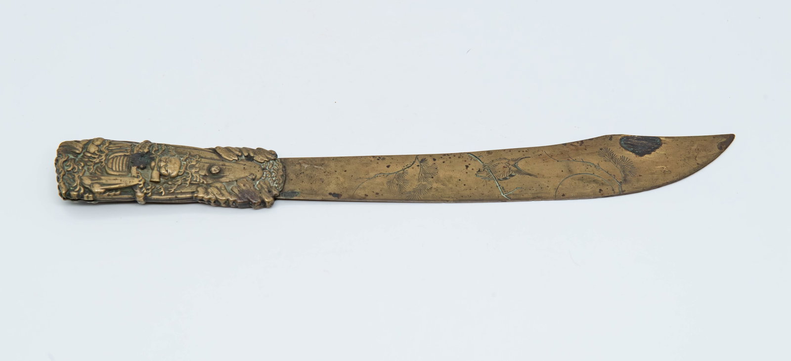 Antique Japanese Brass Carved Letter Opener w/ Intricate Figural Designs Handle (1 of 6)