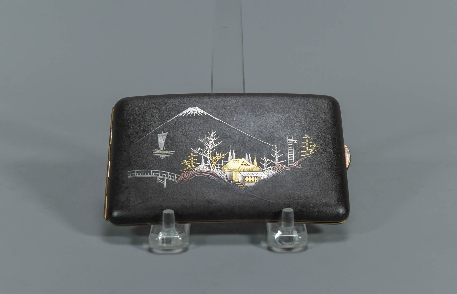 Fine Vintage Japanese K24 Gold & Silver Mixed Metal Inlaid Cigarette Case w/Mt. Fuji Design (1 of 8)