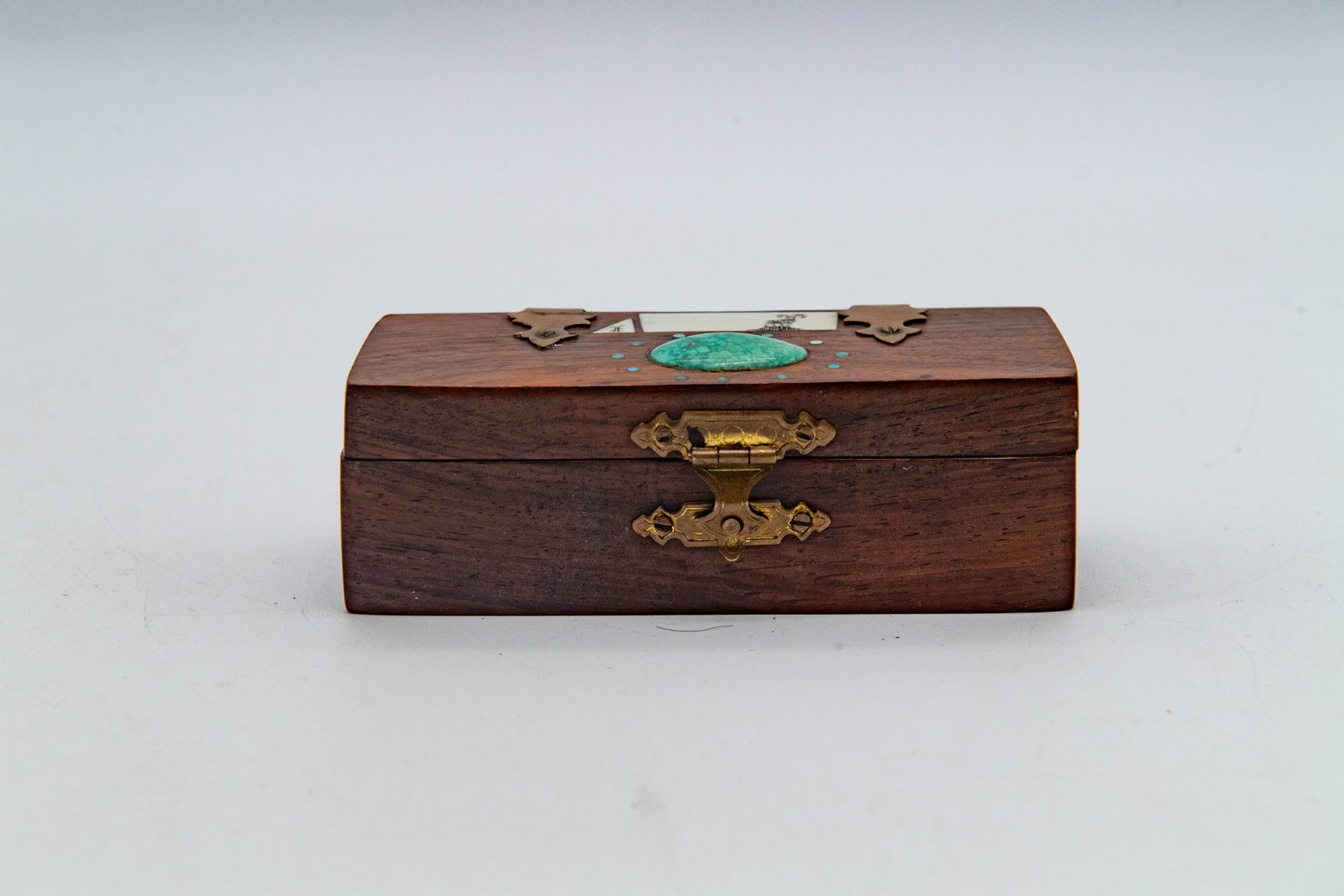 Fine Antique or Vintage Handmade Hinged & Inlaid Rosewood Box: Fine Antique or Vintage Handmade Hinged & Inlaid Rosewood Box. The box is completed with decorative brass hardware for the hinge and clasp. Measures 4"3/4 x 1"1/2 x 1"1/2. Overall in good vintage or a