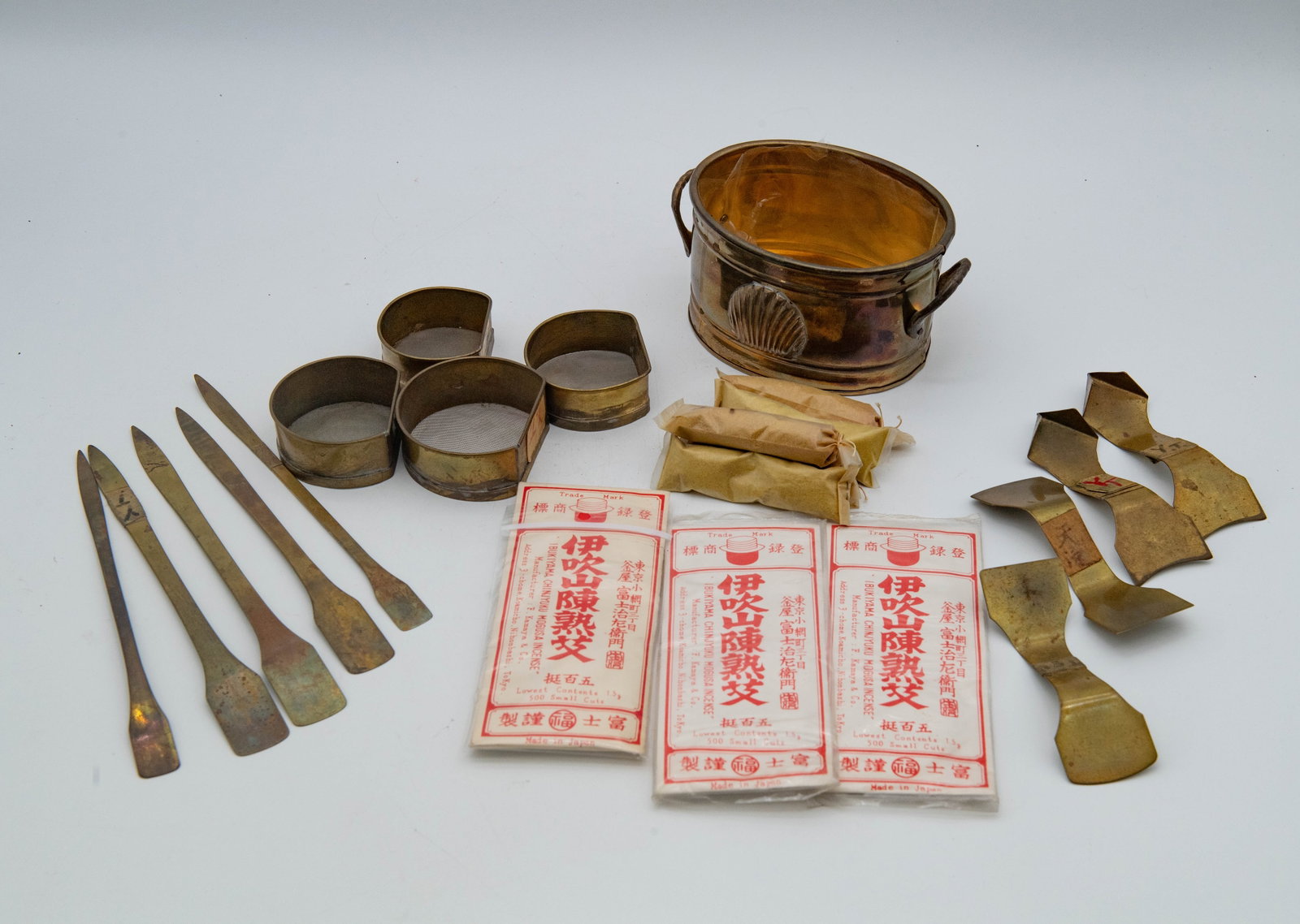 Lot of 14 Asian Specific Set of Brass Crafting Tools for Traditional Medicine Moxibustion (1 of 7)
