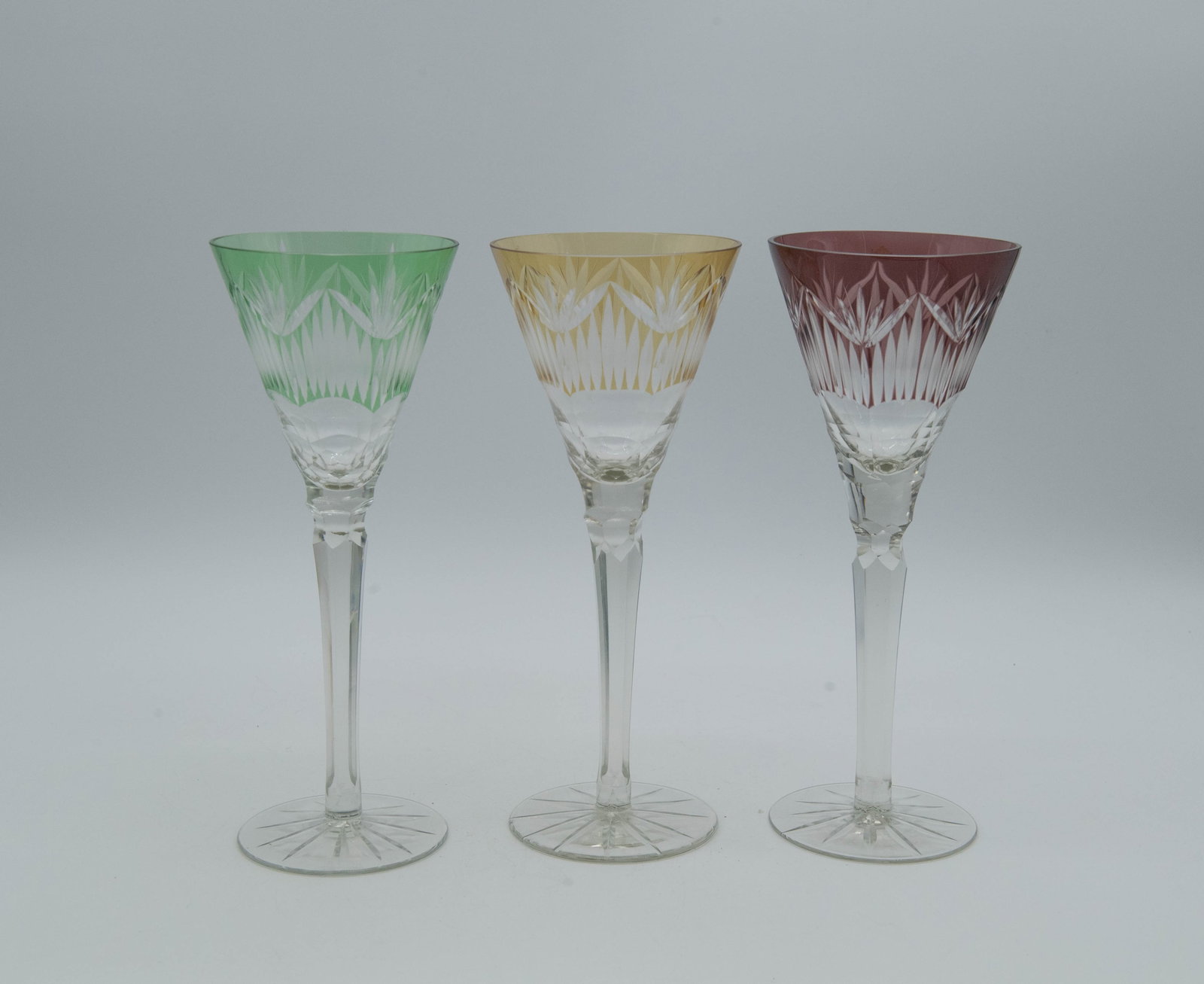 Lot of 3 9"1/2 Tall 3 Color Vintage Ashleigh Style Pattern Crystal Stemware (1 of 6)