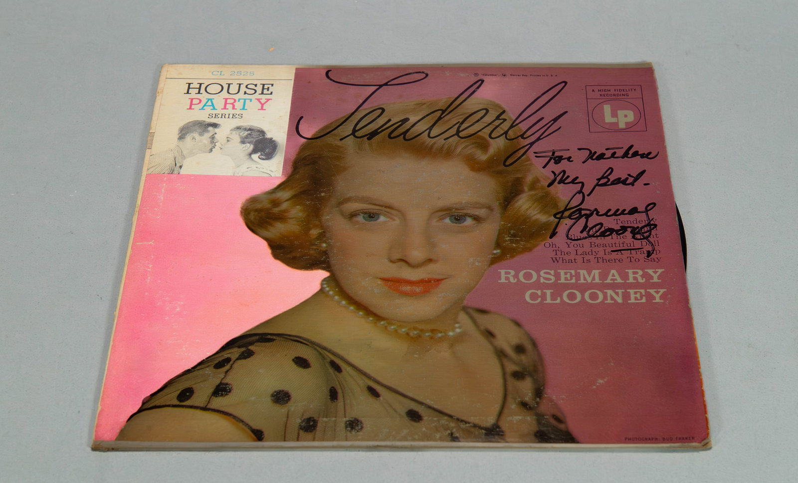 Signed Vintage 10" Vinyl LP Album of Tenderly by Rosemary Clooney, "House Party Series": Signed Vintage 10" Vinyl LP Album of Tenderly by Rosemary Clooney, Part of Columbia Records "House Party Series". Released on 1955
