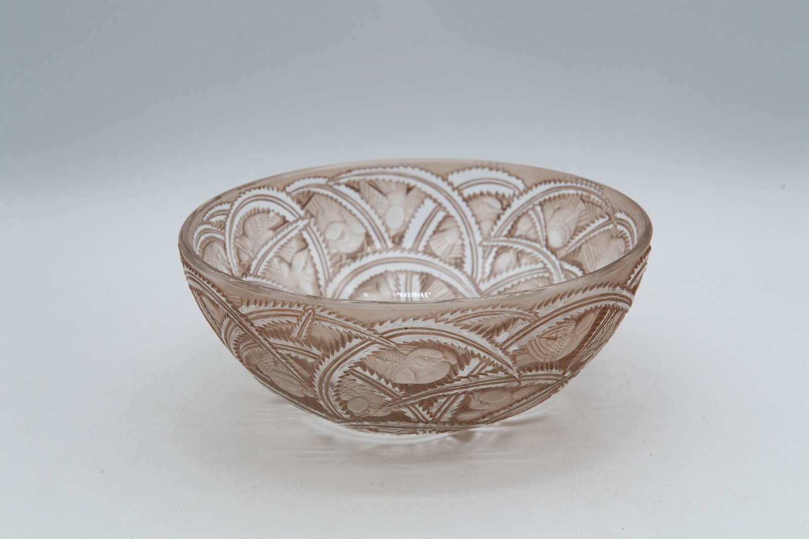 Vintage "Pinsons" Light Brown Crystal Bowl w/Etched "Lalique France" (1 of 6)