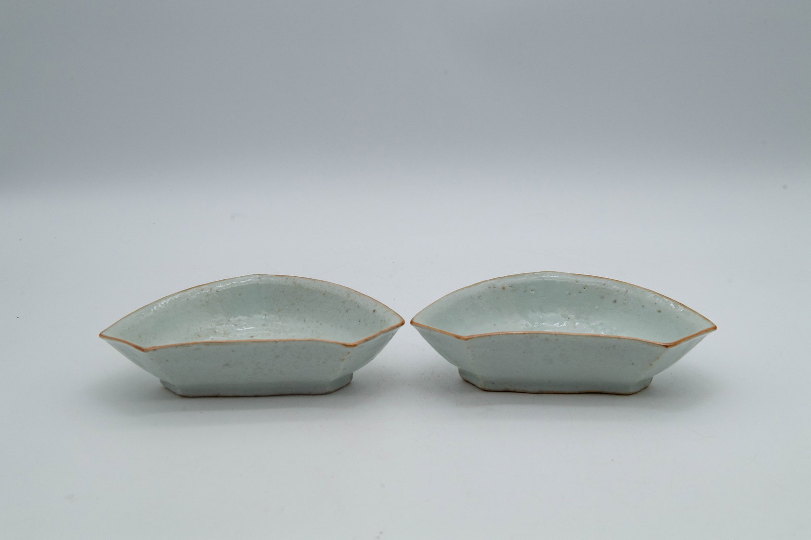 Lot of 2 Antique Chinese White Glazed Fan Shaped Porcelain Bowls (1 of 8)