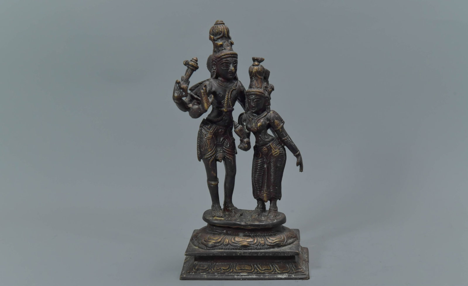Vintage Indian Brass Lord Shiva & Parvati Statue Standing Pedestal (1 of 6)