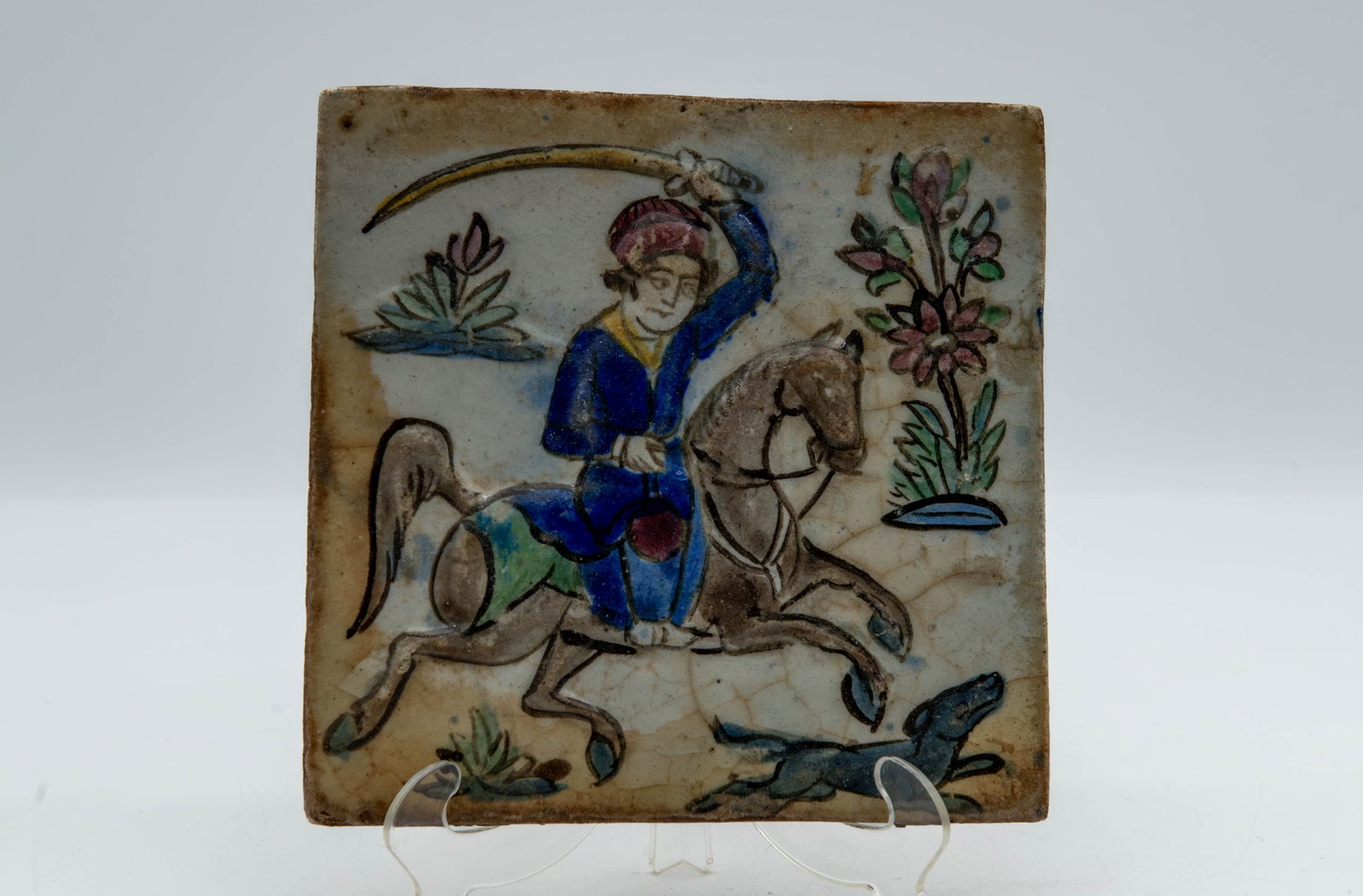 Rare Antique Persian Qajar Style Pottery Glazed Tile (1 of 6)