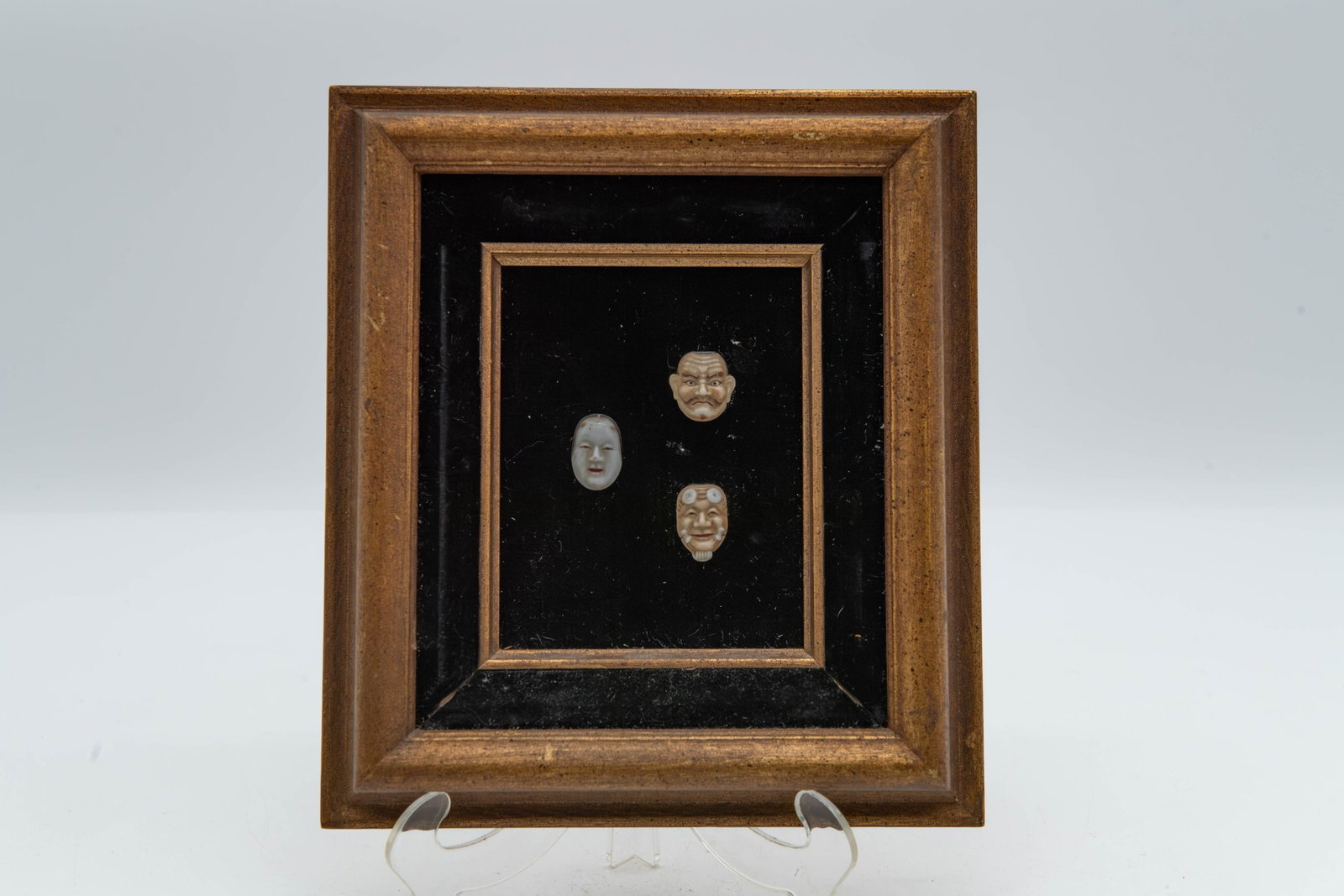 Framed Vintage Toshikane Japanese Arita Porcelain Noh Masks Buttons or Jewelry Pieces (1 of 6)
