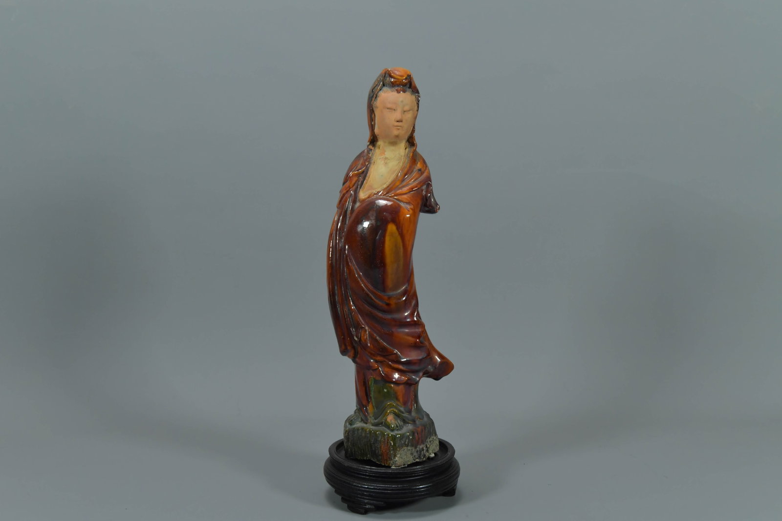 Antique Chinese Sankai Glaze Ceramic Kuan ying Figure Statue (1 of 7)