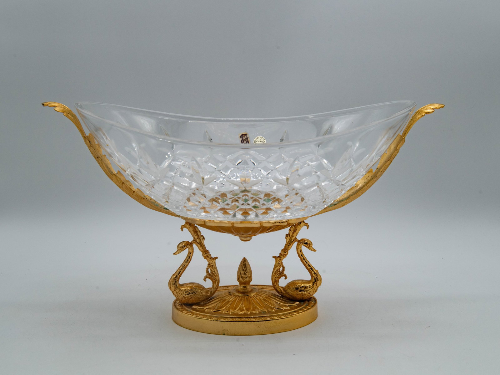 Finely Vintage Italian Serving Bowl 24% Pbo Crystal & Gilt Bronze Swan Figurines (1 of 7)