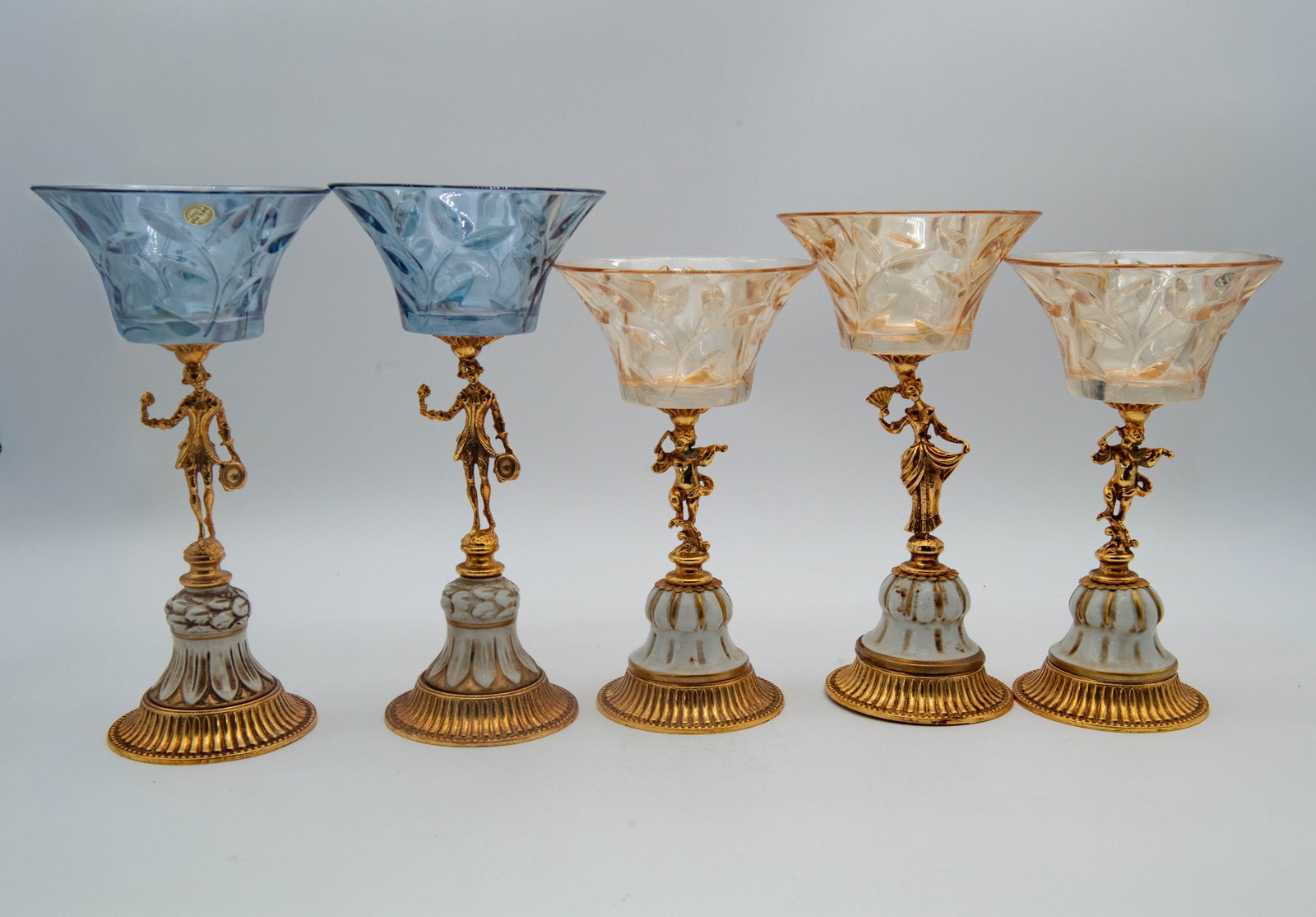 Lot of 5 Finely Vintage Italian Pedestal Bowls 24% Pbo Crystal & Gilt Bronze Figure (1 of 7)