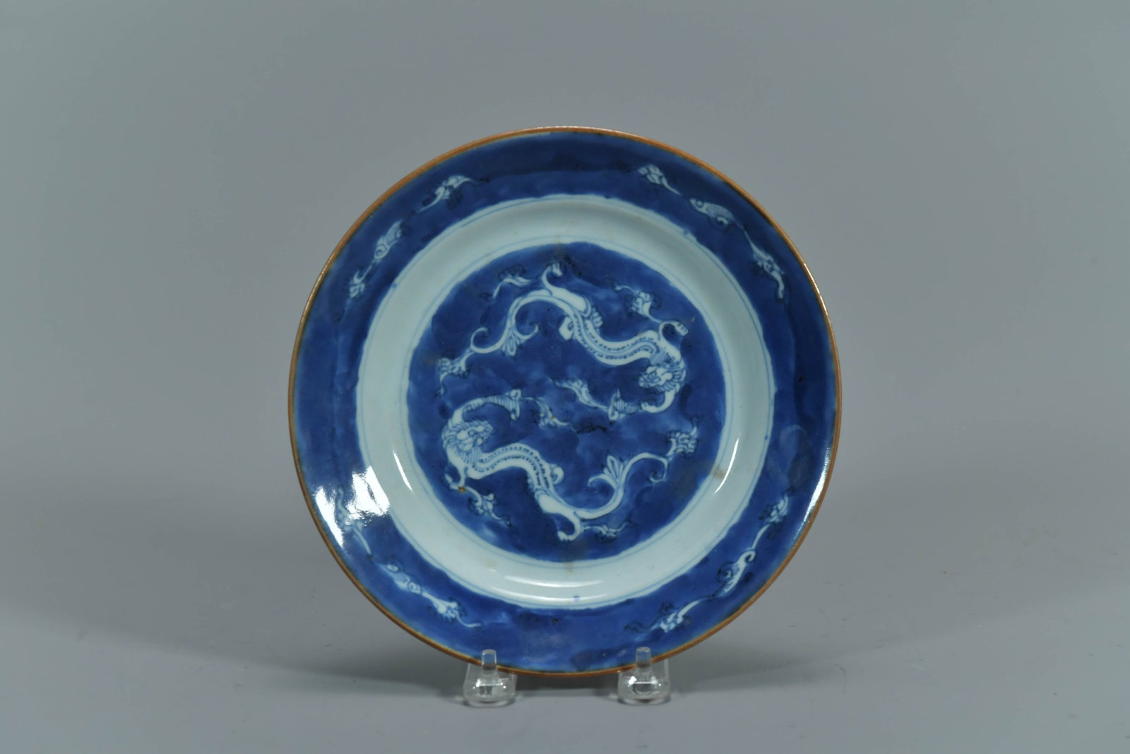 Antique Chinese Blue & White Porcelain Dish w/Mark & Stamp (1 of 6)
