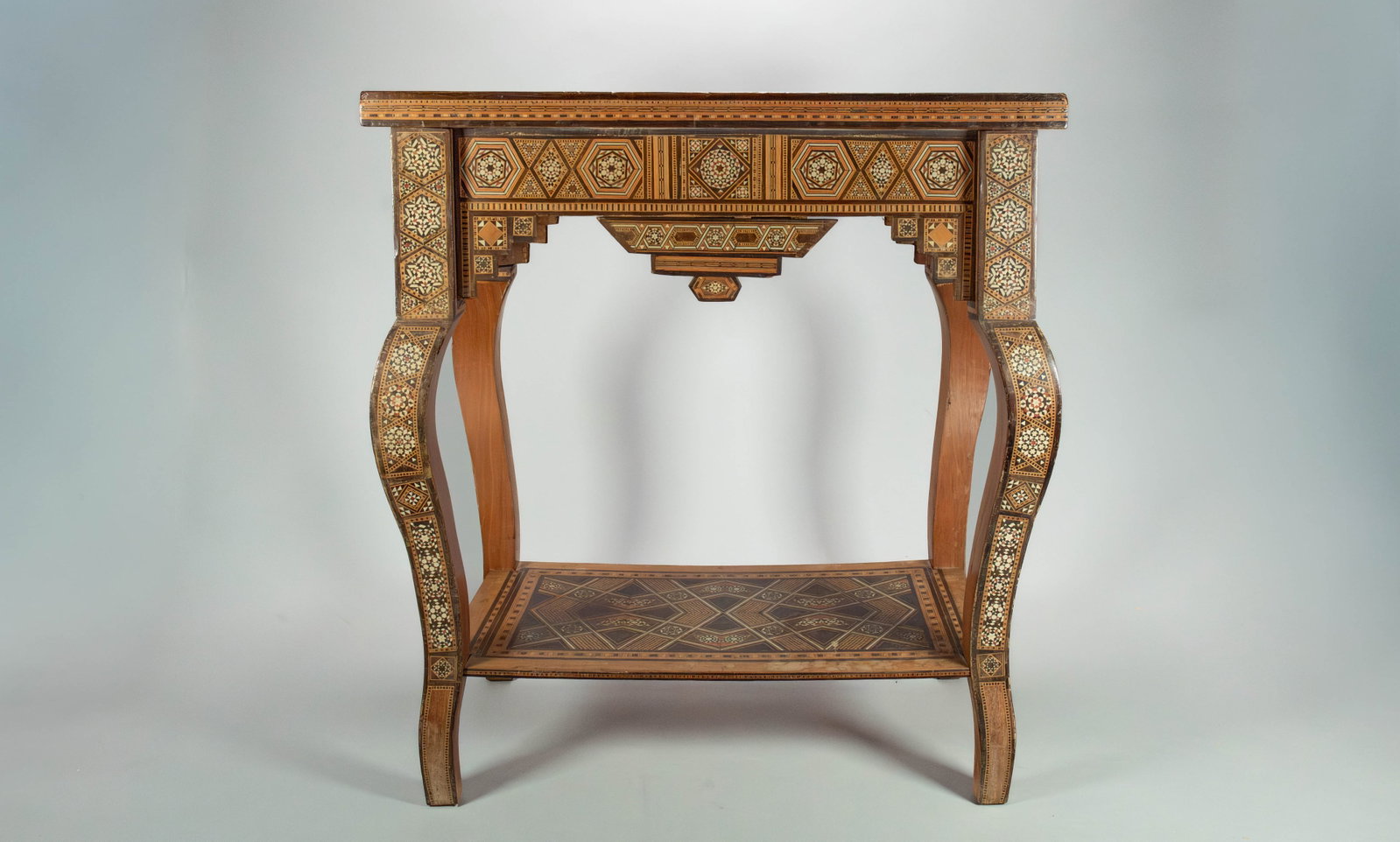 Vintage Syrian-Style Handmade Marquetry Game Table w/Wood & Mother-of-Pearl Inlay (1 of 7)