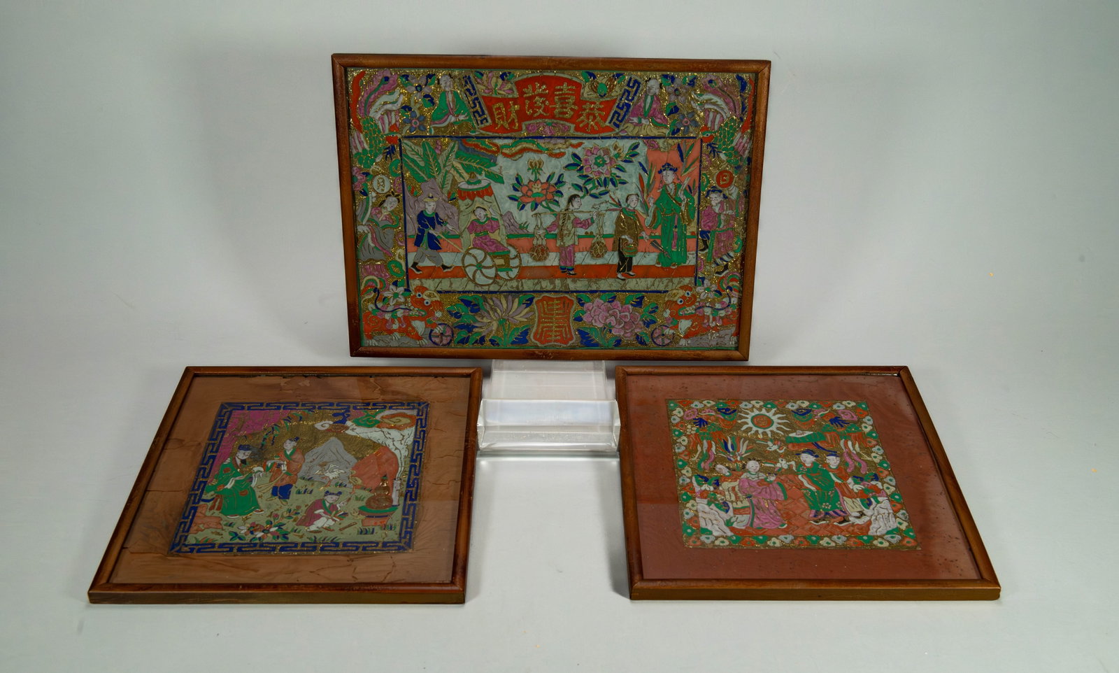 Group of 3 Framed Vintage Chinese Detailed Gold Foil Work Painting w/Vibrant Colors & Traditional (1 of 6)