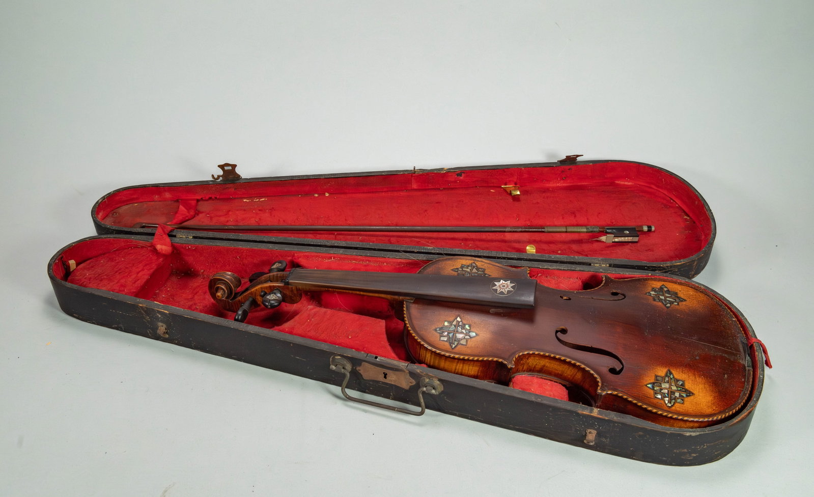 Antique Violin w/Ornate Mother-of-Pearl Floral Inlaid (1 of 8)