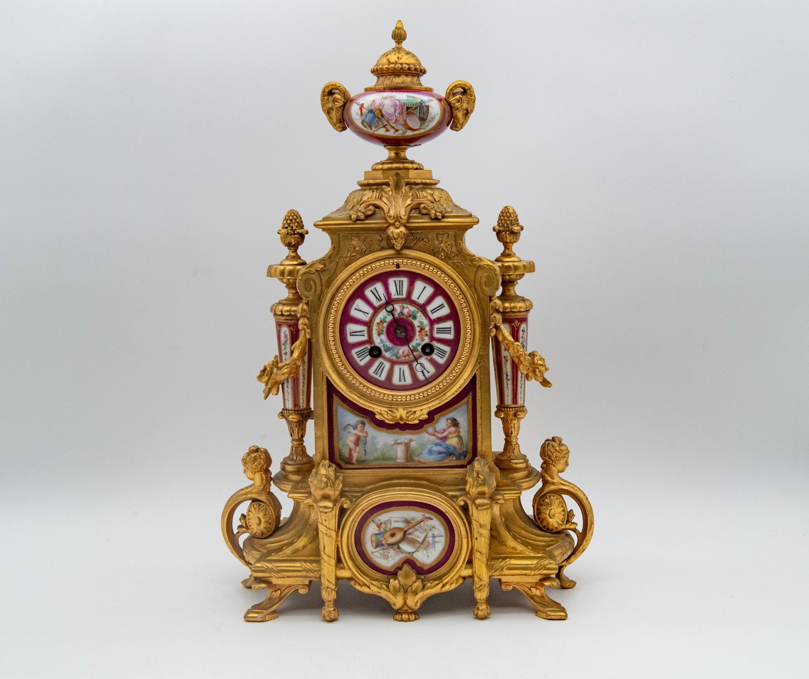 An Ornate French Empire-Style Gilt Bronze Mantel Clock w/Elaborate Decorative Details (1 of 9)