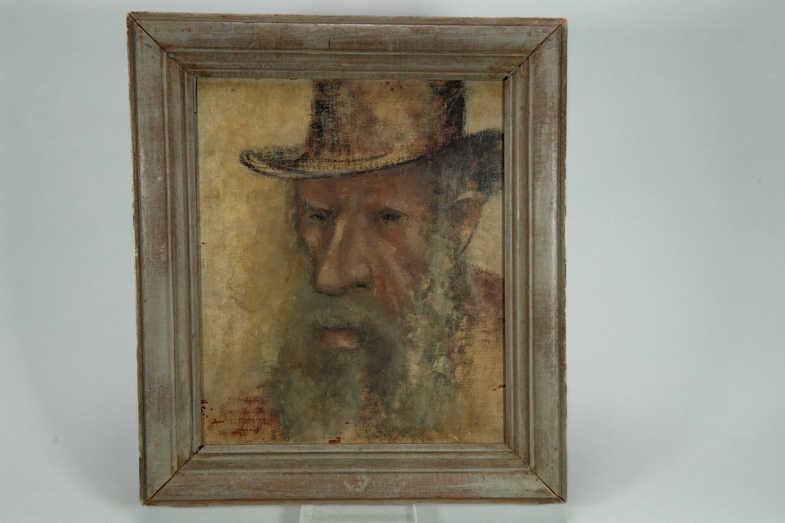 Framed Vintage Portrait Oil Painting on Wooden Panel: Framed Vintage Portrait Oil Painting on Wooden Panel. Areas of paint loss are present, consistent with age. The portrait remains clear and well preserved. No visible artist's signature was found. Fram