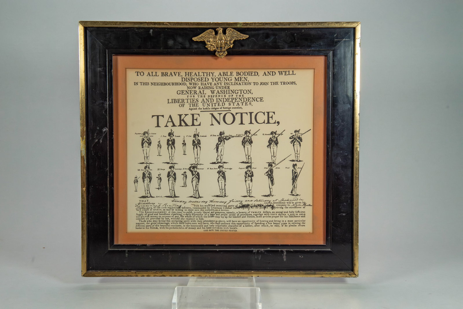 Framed Artwork - 1776 Continental Army Recruitment Broadside Titled "Take Notice" (1 of 6)