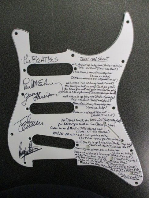 Beatles Signed Guitar Pick Guard with the Lyrics Twist and Shout (1 of 5)