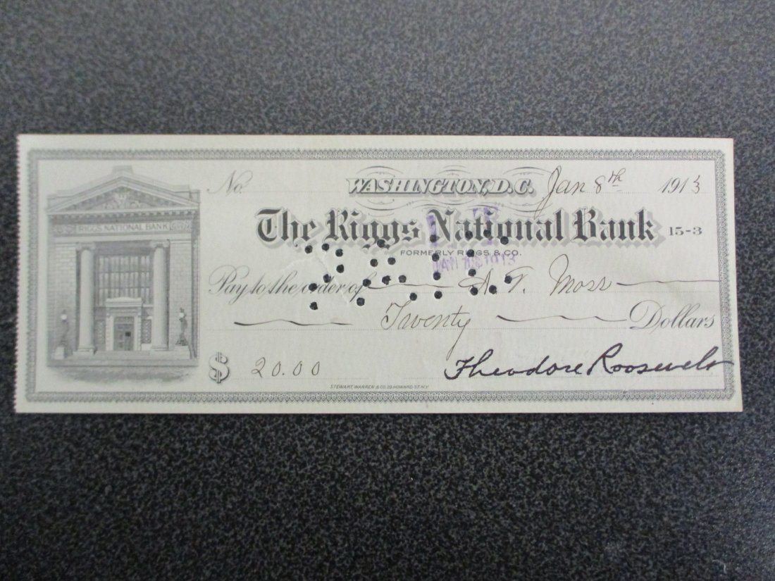 Theodore Roosevelt Canceled and Endorsed Check (1 of 4)