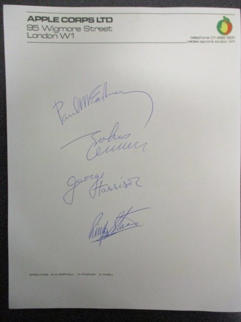 Beatles Signed, Apple Letterhead Signed by all 4 Beatles (1 of 7)