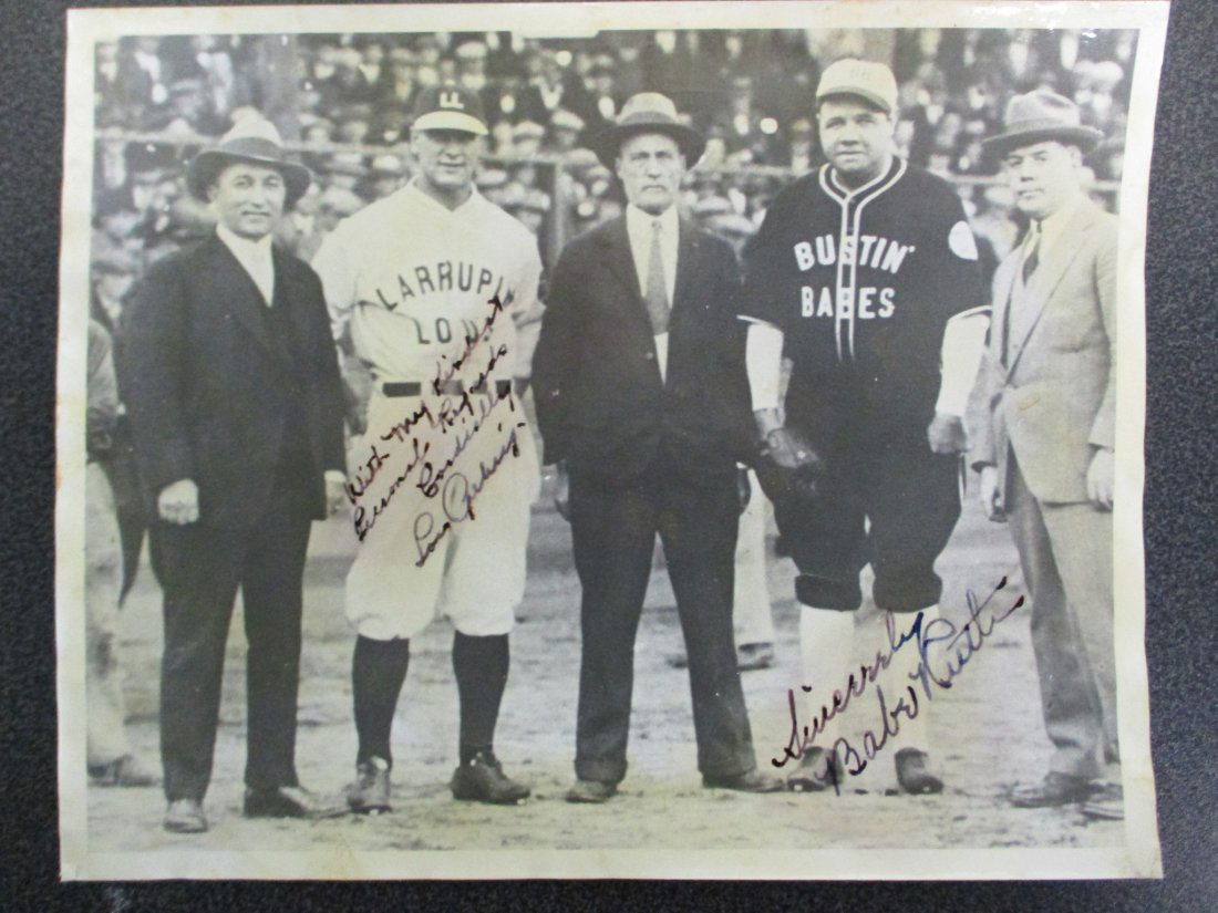 Babe Ruth Lou Gehrig Signed Photograph dressed in their Larrupin Lou and Bustin Babes Uniform (1 of 6)