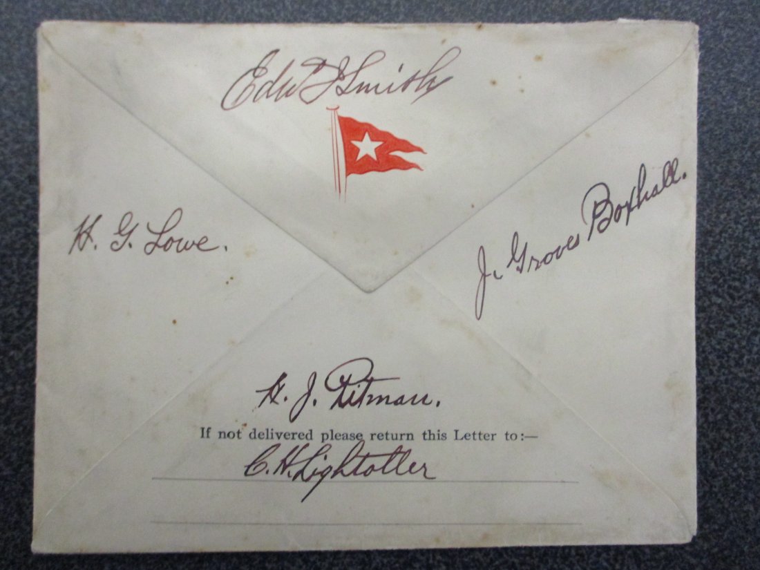 RMS Titanic Icons: Signed Envelope w Captain Smith and Crew Signatures Featuring Lowe, Fox Hall, Pit (1 of 9)
