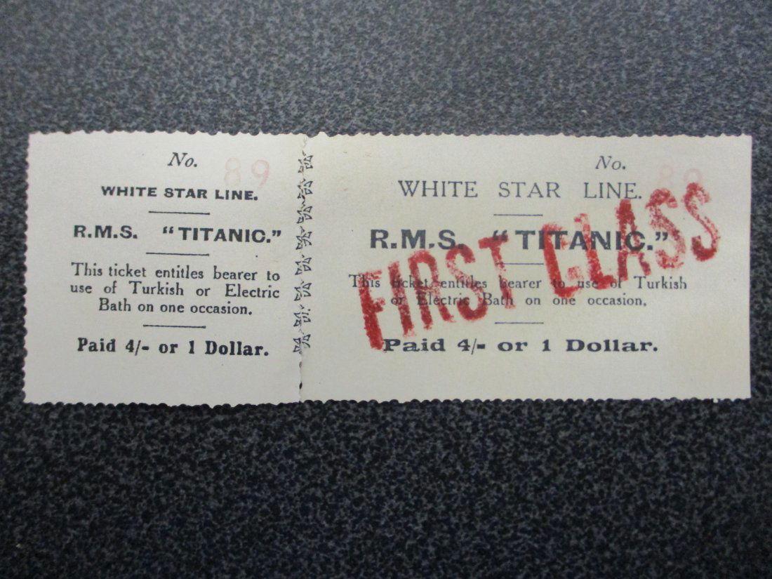 RMS Titanic: First Class Turkish Bath Ticket Stub from RMS Titanic A Rare Glimpse into Opulence (1 of 6)