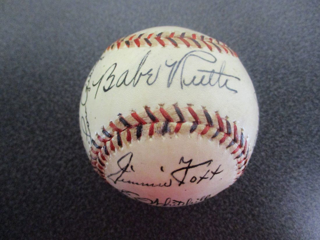 1934 New York Yankees Team signed Baseball Red & Blue Stitched Baseball w/ COA (1 of 8)