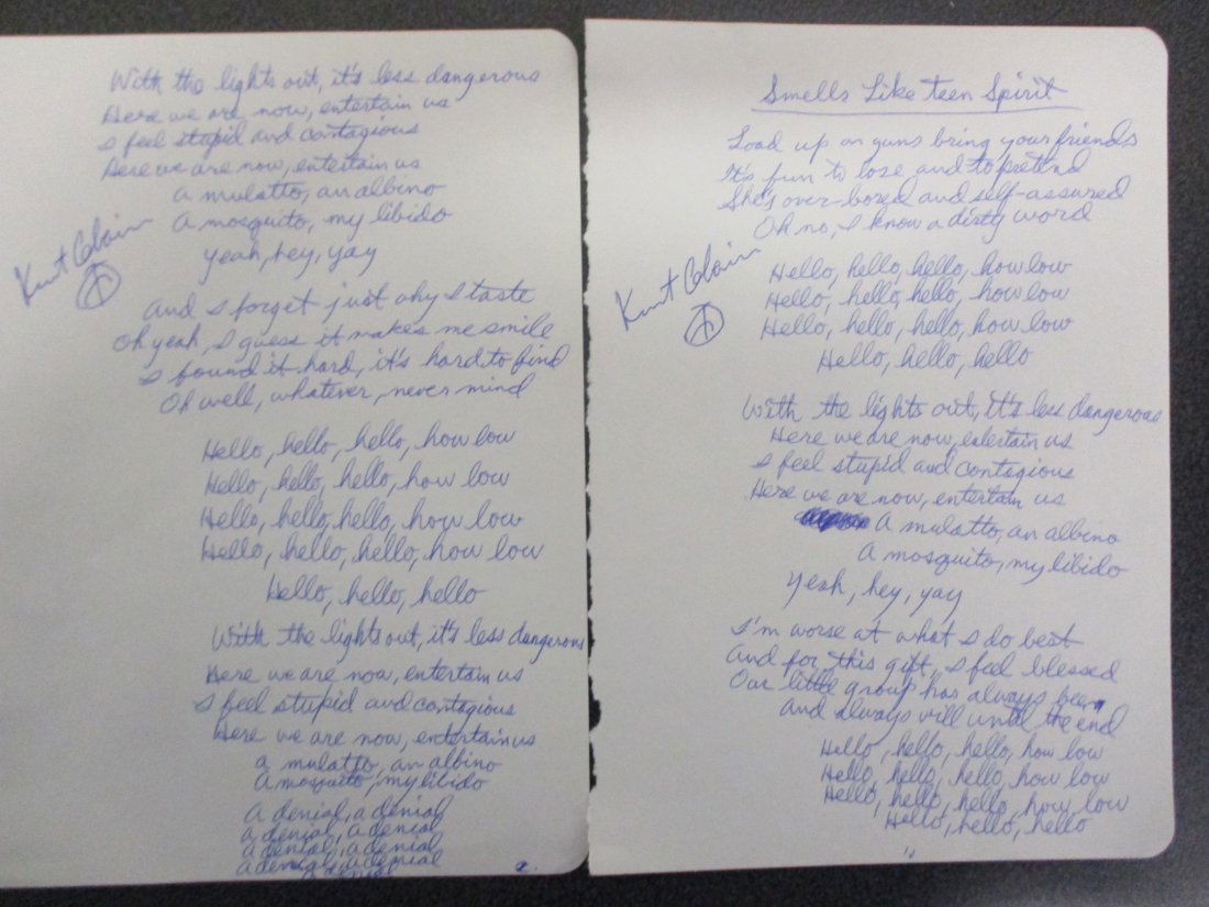 Kurt Cobain Autographed Personal Log with Original 'Smells Like Teen Spirit' Lyric w/COA (1 of 8)