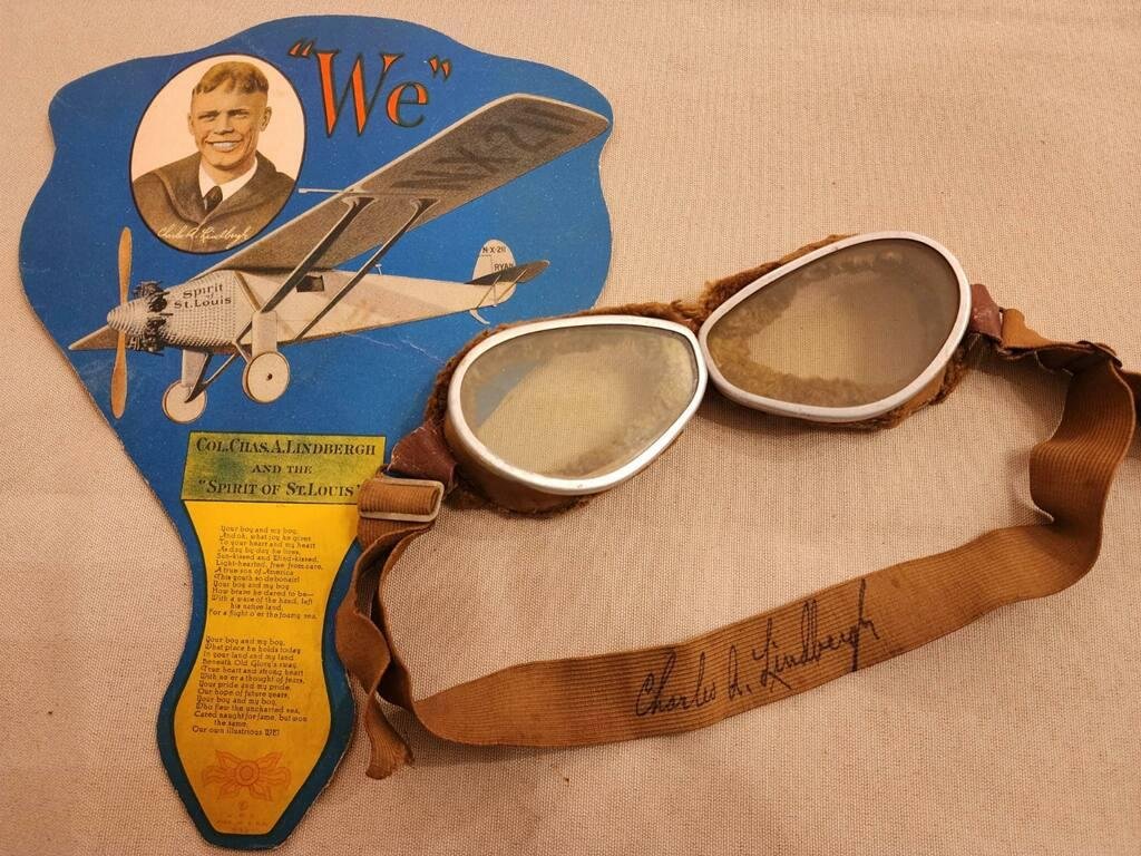 : Charles Lindbergh Signed 1930s Original Pilot Flying Goggles Timeless Aviator w/COA (1 of 7)