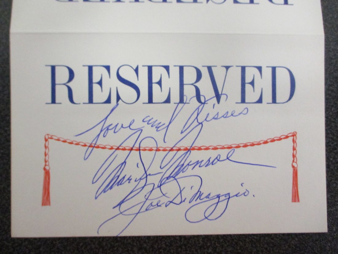 Unforgettable Love: Marilyn Monroe and Joe DiMaggio Signed Reserved Table Card with COA (1 of 7)