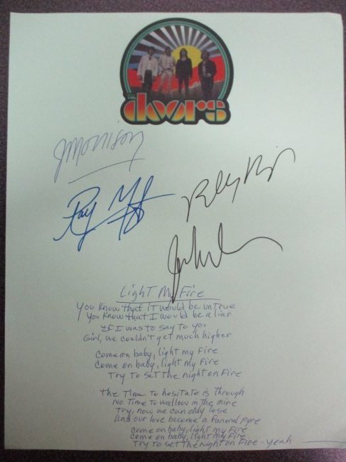 Jim Morrison and The Doors Signed "Light My Fire"  Original Handwritten Lyrics w/COA (1 of 8)