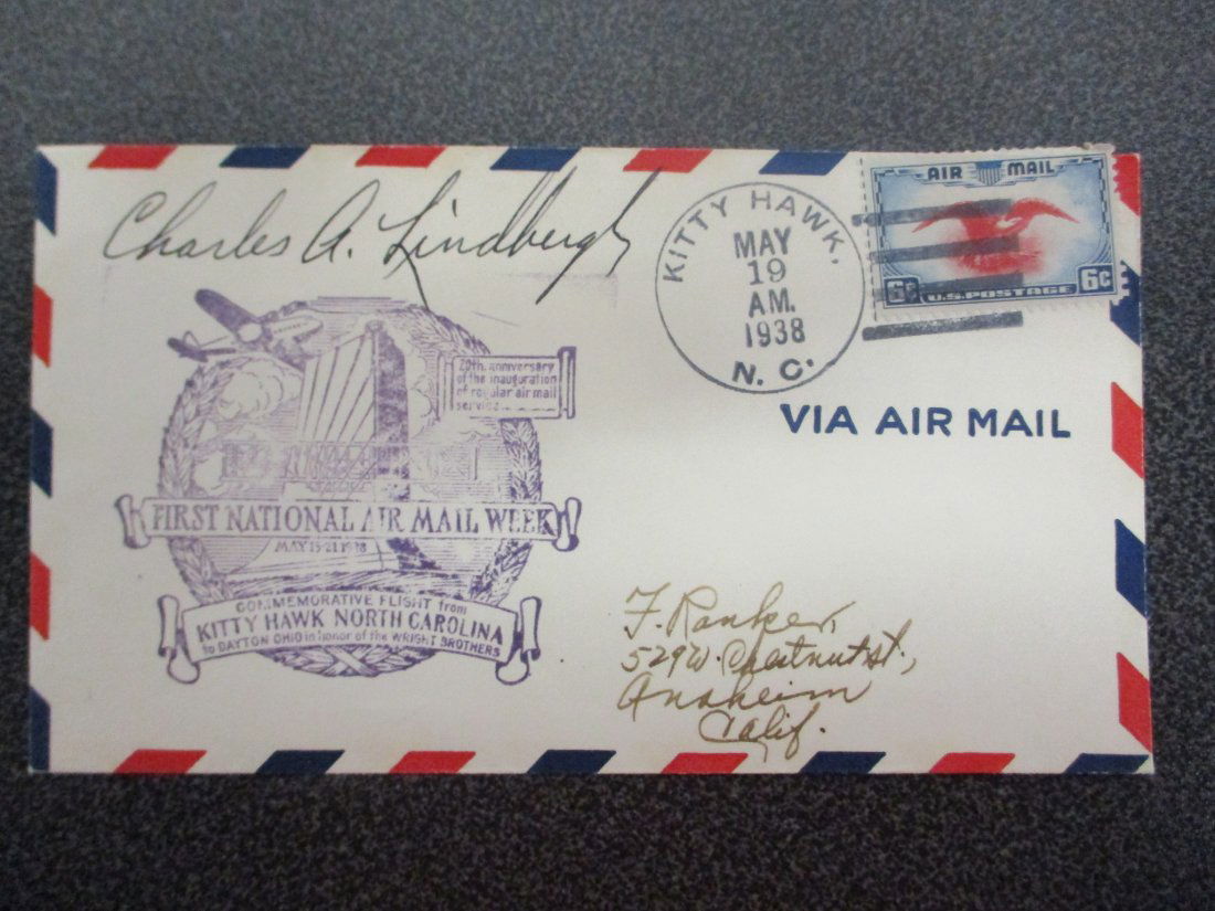 Charles Lindbergh Signed Airmail Envelope from Kitty Hawk, 1938 – With COA (1 of 7)