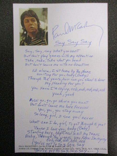 Paul McCartney Signed Handwritten Letterhead w/ 'Say Say Say' Lyrics Rare Beatles Memorabilia w/ COA (1 of 6)