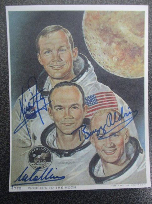 Apollo 11 Crew Autographed Lithograph - Rare 5" x 4" Space Memorabilia with COA (1 of 7)
