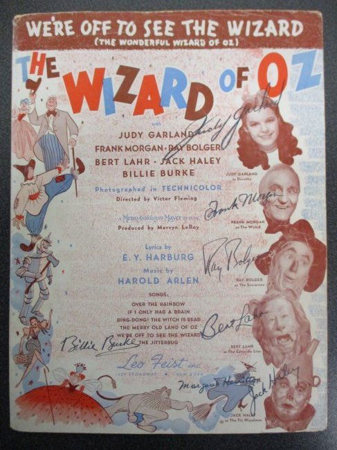Wizard of Oz Music Sheet Signed by Judy Garland, Frank Morgan, Ray Bolger, Bert Lahr, Jack Haley (1 of 10)