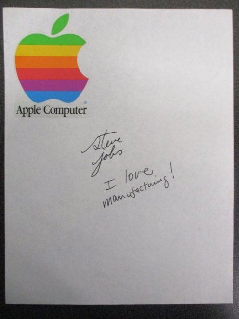 Steve Jobs Signed Letterhead with 'I Love Manufacturing' Inscription – w/ COA (1 of 6)