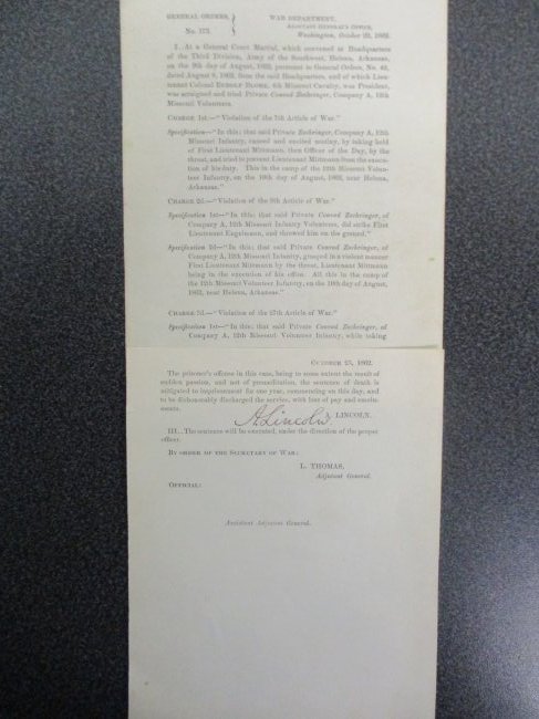 Abraham Lincoln Signed General Orders War Department Document with COA (1 of 7)