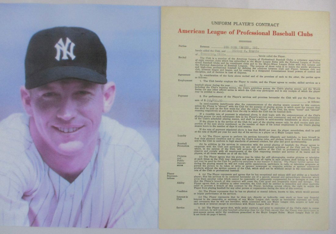 Authentic Mickey Mantle Signed 1956 American League Uniform Players Contract - Triple Crown Year (1 of 6)