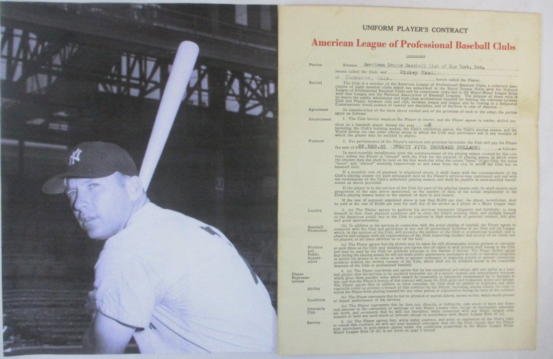 Mickey Mantle Signed 1955 New York Yankees Uniform Players Contract - A True Baseball Relic (1 of 7)