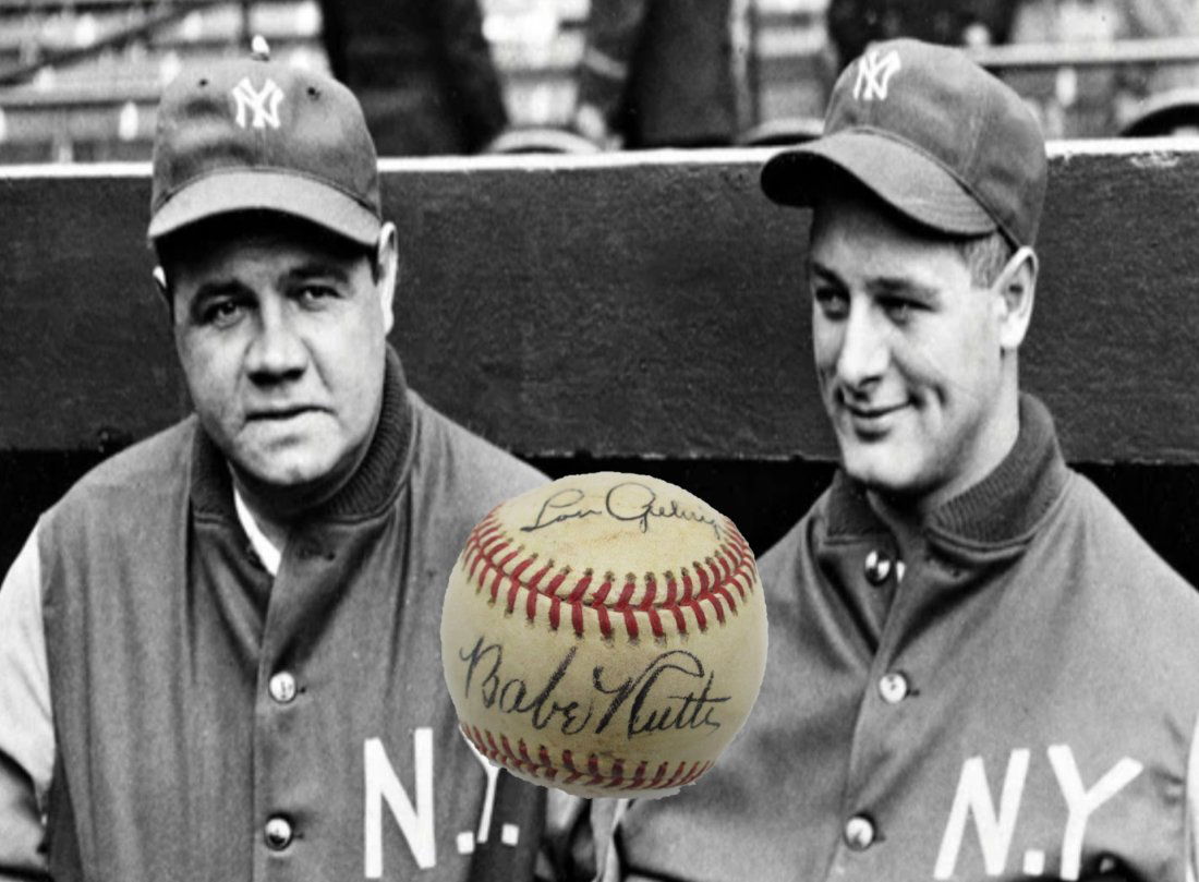 Babe Ruth, Lou Gehrig Signed Official American League Baseball, William Harridge President (1 of 4)