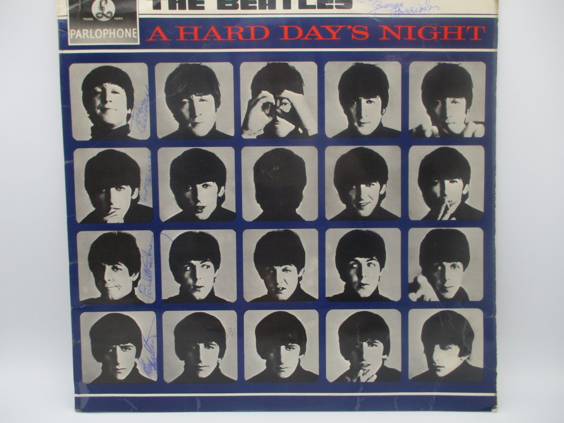 The Beatles Signed by All 4 Beatles A Hard Day's Night Album Signed Twice by George Harrison (1 of 8)
