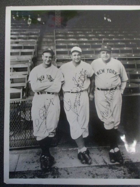 Babe Ruth, Lou Gehrig, Jimmie Foxx Signed Photograph 8" x 10" with COA (1 of 4)