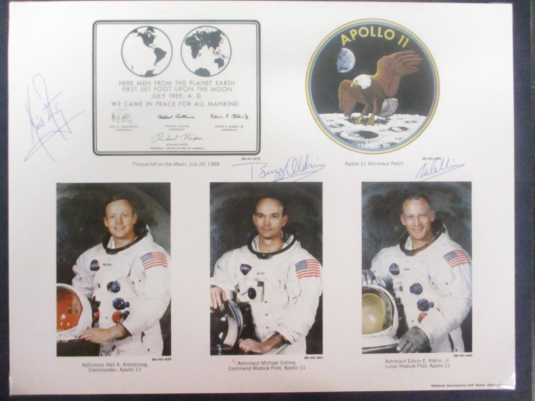 Apollo 11 Crew Lithograph: Autographed by Armstrong, Collins, and Aldrin - A Stellar Space Collectib (1 of 6)