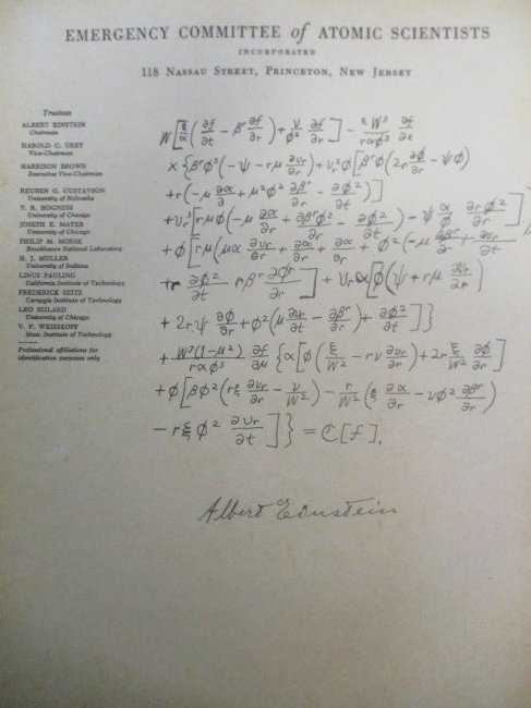 Albert Einstein Signed Field Equation on an Emergency Committee of Atomic Scientists Letterhead (1 of 4)
