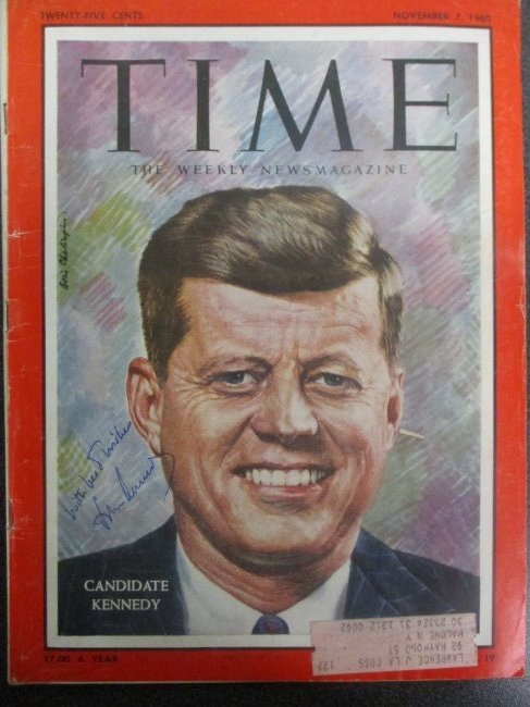 John F. Kennedy signed Time Magazine cover, dated November 7, 1960 (1 of 4)