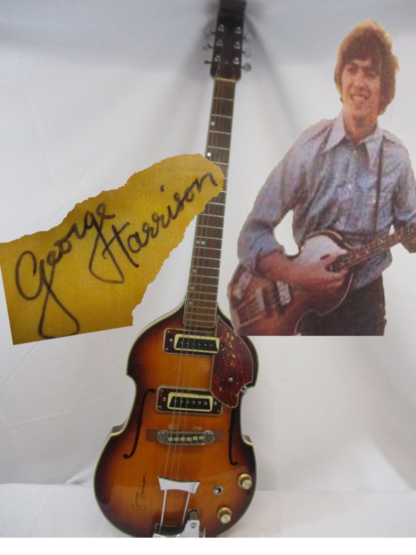 George Harrison Signed Hofner 6 String Guitar, a Melodic Masterpiece with Certificate (1 of 4)